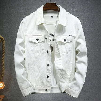 Summer New Men Pure Colour Denim Jacket Single-breasted Lapel Daily Casual Coats