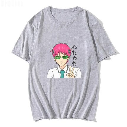 Anime The Disastrous Life Saiki K Printed Short Sleeve T-Shirt Saiki Kusuo Harajuku Hip Hop Casual Tee Fashion Vintage Tshirts