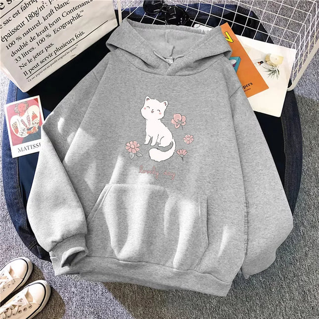 Unisex Fox And Flower Hoodies Anime Clothes Spring/Autumn Women Kawaii Sweatshirt Vintage Hoodie Harajuku Oversized Tracksuit