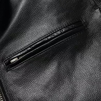 Vintage Black Brown Real Cowhide Genuine Leather Jacket Real Fur Men's Leather Jacket Bomber Men Leather Jacket Motorcycle Coat