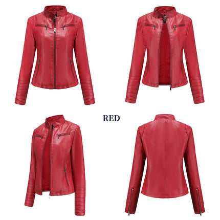 2025 Women's Leather Jacket Spring Autumn Thin Motorcycle Suit European Size Leather Jacket Short Fashion Women's Jacket