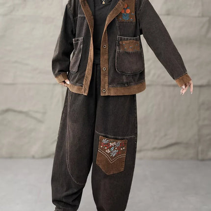 Max LuLu Brand Spring Womens Fashion Denim Corduroy Hooded Jackets 2025 Ladies Casual Vintage Embroidery Coats Classic Outerwear