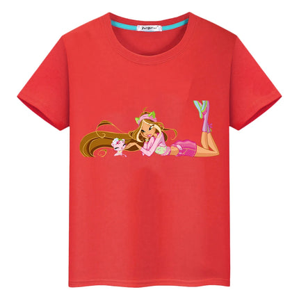 Winx Cartoon print t shirt for kids boy 10year Cute Tops pride tshirt y2k Winx 100%Cotton anime Short  girl clothes baby clothes