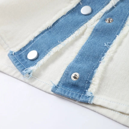 Women Patchwork Fringes Denim Jackets Coats Baggy Long Sleeves Spring Summer Jeans Tops Distressed High Street Elegant Lady Coat