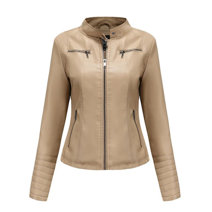 2025 Women's Leather Jacket Spring Autumn Thin Motorcycle Suit European Size Leather Jacket Short Fashion Women's Jacket
