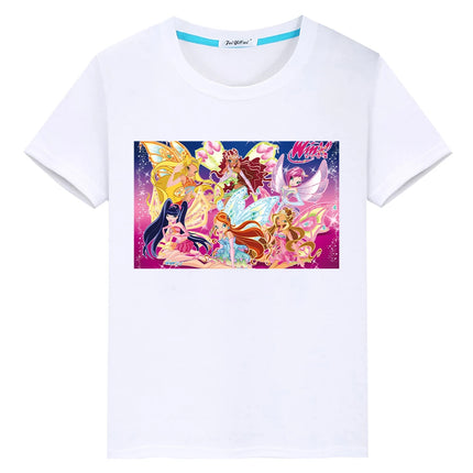 Winx Cute Tops t shirt for kids boy 10year anime Short Winx print Cartoon 100%Cotton  pride tshirt y2k girl clothes baby clothes