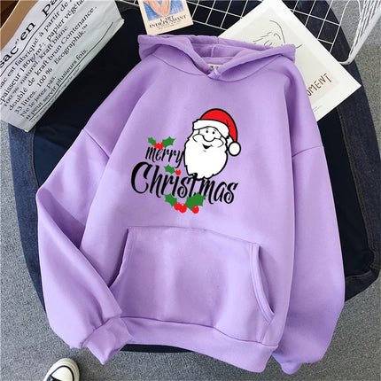 Fashion Womens Hoodie Santa Claus Print Funny Hoodies Women Streetwear Pullover Harajuku Sweatshirt Oversized Clothes Unisex Top