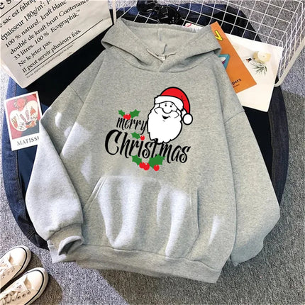 Fashion Womens Hoodie Santa Claus Print Funny Hoodies Women Streetwear Pullover Harajuku Sweatshirt Oversized Clothes Unisex Top