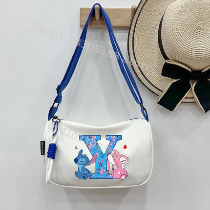 Stitch Fashion Nylon Shoulder Bag for Women Cartoon Letter A-Z Printed Crossboby Bags Girls Portable Simple Zipper Handbag Gifts