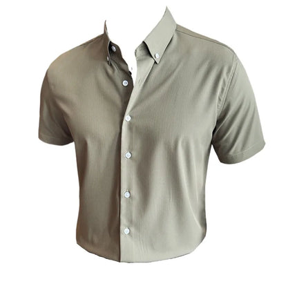 Plus Size 4XL-M High Quality Bamboo Fiber Fabric Dark Stripes Shirts Men Summer Slim Fit Casual Thin Breathable Social Shirt