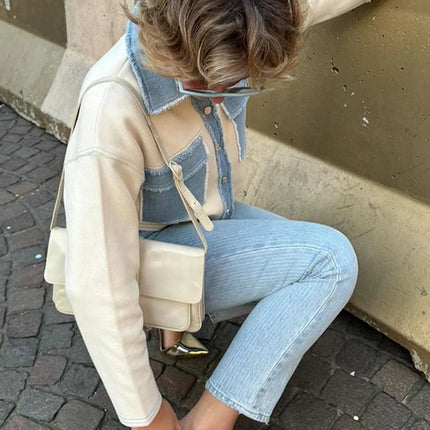 Women Patchwork Fringes Denim Jackets Coats Baggy Long Sleeves Spring Summer Jeans Tops Distressed High Street Elegant Lady Coat