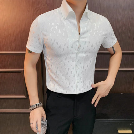 2024 Summer Fashion Printed Shirts High Quality No Ironing Slim Fit Short Sleeve Social Formal Shirt Club Outfits Tuxedo 4XL-M