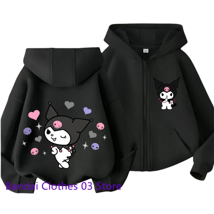 Cute Sanrio Zipper Hoodie 2 to 12 Year Girl Sweatshirt Autumn and Winter Long Sleeve Harajuku Jumper Series Sewing Casual Hoodie
