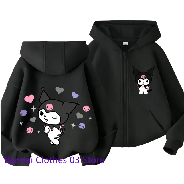 Cute Sanrio Zipper Hoodie 2 to 12 Year Girl Sweatshirt Autumn and Winter Long Sleeve Harajuku Jumper Series Sewing Casual Hoodie
