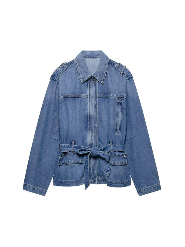 Summer Women's Belt Denim Jacket 2025 New Fashion Casual Loose Long Sleeve Jacket Elegant Women's Outerwear