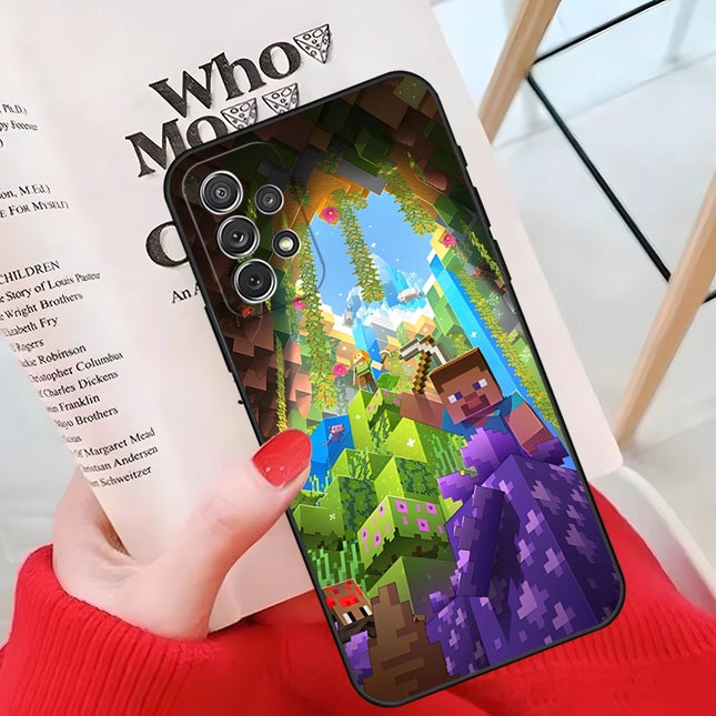 MINISO-Cute M-Minecraft Block World Phone Case For Samsung Galaxy A55 A54 A53 A52 A34 S24 S25 FE Ultra S23 Cover