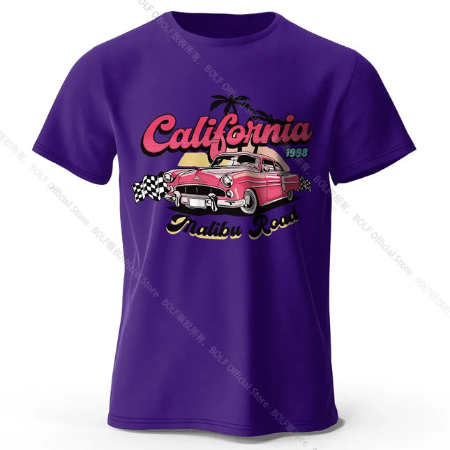 Pink Vintage Car T-Shirt 100% Cotton Retro Vacation Graphic Tee for Women and Girls Summer Holiday Style