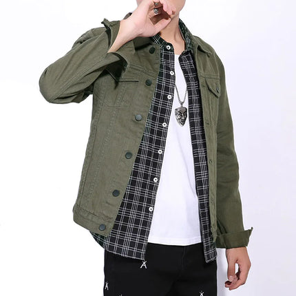 Men Cargo Casual Denim Jackets Slim Solid Color Outwear Coats For Male Size M-3XL