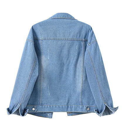 Pure Color Women's Denim Jacket Single-breasted Lapel Coat Fashion Casual Tops Green Black Red Blue Outerwear Female Overcoat