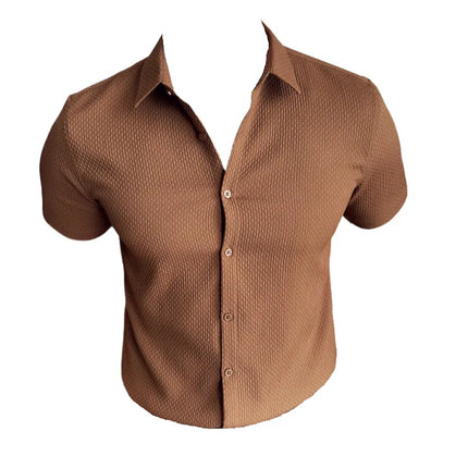 2024 Summer Waffle Shirt Luxury Men's Slim Fit Casual Short Sleeved Business Versatile Dress Shirt Men Clothing Plus Size 4XL-M