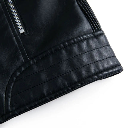 Spring and Autumn short women's leather jacket, Slim lapel biker suit, oblique zipper jacket women's coat