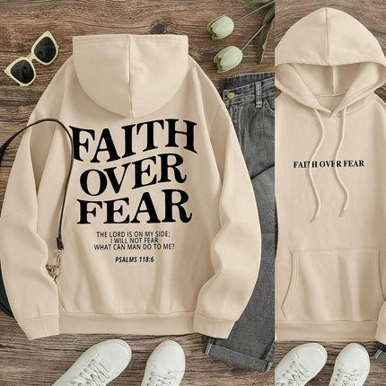 Women Cotton Long-sleeved Hoodie Printed Loose-Fitting Casual Sweater The Master Of Faith Over Fear Is My Partner Autumn Hooded