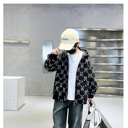 Spring Autumn Boys All-Over Printed Zip Sweatshirt Jackets School Kids Track Hoodie Coat Child Outfit Tops Workout Jumper 3-14Yr
