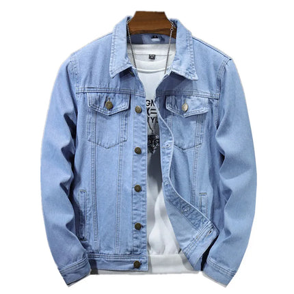 Deep Blue Mens Long Sleeve Denim Jacket, Single Breasted Lapel Coat, Black Fashion Casual Jackets, Asian Size M-5XL
