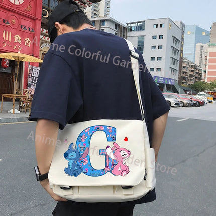 Disney Stitch Canvas Postman Bag for Men Women Anime High-capacity Shoulder Bag Students Portable Fashion Crossbody Pouch Gifts