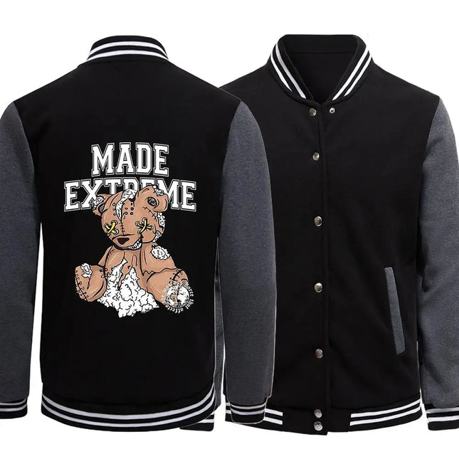 Made Extreme Broken Teddy Bear Doll Printing Coat Autumn Casual Man Outerwear Loose Jackets Warm Comfortable Neutral Streetwear