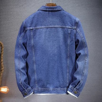Deep Blue Mens Long Sleeve Denim Jacket, Single Breasted Lapel Coat, Black Fashion Casual Jackets, Asian Size M-5XL