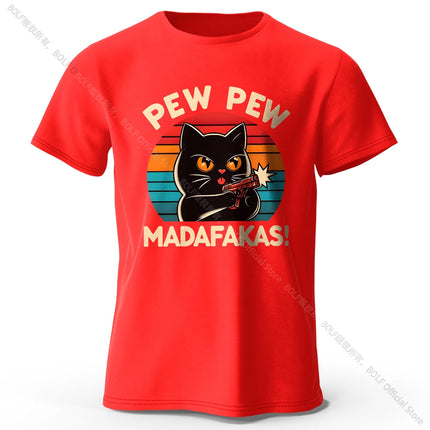 Cute Hand-Drawn Cat Doodle Print 100% Cotton T-Shirt, Ultra Soft Round Neck Short Sleeve Tee for Men & Women