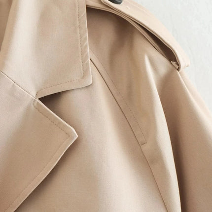 2024 Belt Cropped Trench Spring Jacket Women Vintage Streetwear Double Breasted Long Sleeve Top Female Coat Outfits