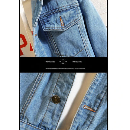 Blue Men's Denim Jacket, Single-breasted Lapel Coat, Fashionable Casual Tops, Black and Light Blue Can Be Selected,M-5XL