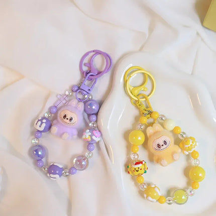 High-value Cute Cartoon Labub Doll Keychain Creative Exquisite Beaded Backpack Pendant Gift