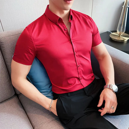 2025 Summer Solid Slim Fit Shirt High Quality Men Business Casual Short Sleeved Social Party Shirts Men Clothing Plus Size 5XL-M