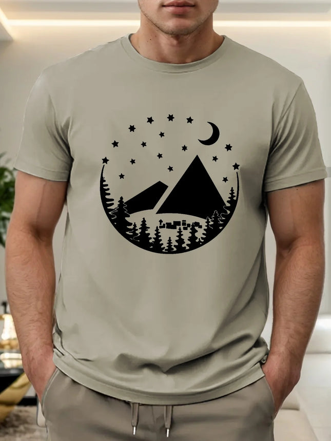 Camping Site Moon Tent Men's Short Sleeve T-shirt Summer T-shirt Top