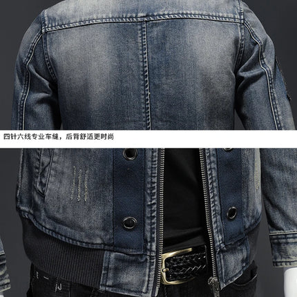 High Quality New Personalized Baseball Collar Jeans Fashion Handsome with All The Trend of Fine with All The Men's Zipper Jacket