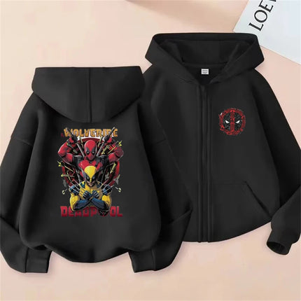 Deadpool & Wolverine Children Zipper cardigan Hoodies Girl Boy Kids Autumn Winter Clothing  Casual black Tops Sweatshirts