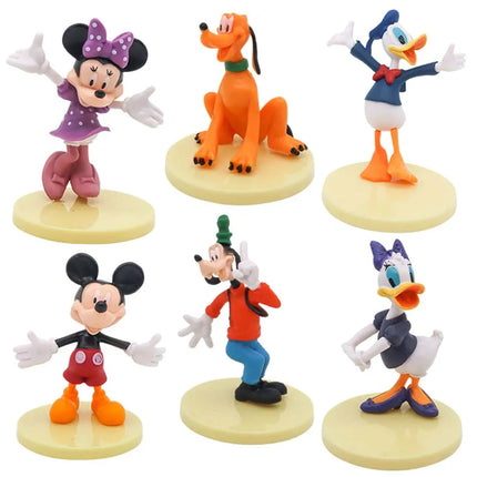 6Pcs/Set Disney Cartoon Action Figure Doll Anime Mickey Mouse Minnie Donald Character Model Toy Car Decoration Kids Xmas Gifts