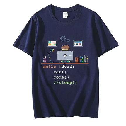 Funny Tees Computer Science Python Programmer Eat Code Sleep Cotton T Shirts Graphic Streetwear Short Sleeve Tee Summer T-shirt