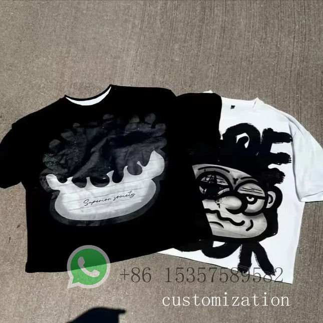 Vintage Big Face Graphic Print T-Shirt Men Kids Y2K Summer Short Sleeves Vintage Oversize Tshirt Streetwear Cool Tops