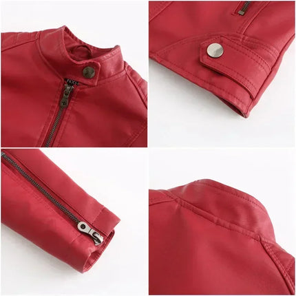 Faux Leather Jacket Women 2025 Autumn Spring Women's Moto Biker Jacket Red Black Coat Outerwear Brown Purple Blue 3xl 4xl Coffee