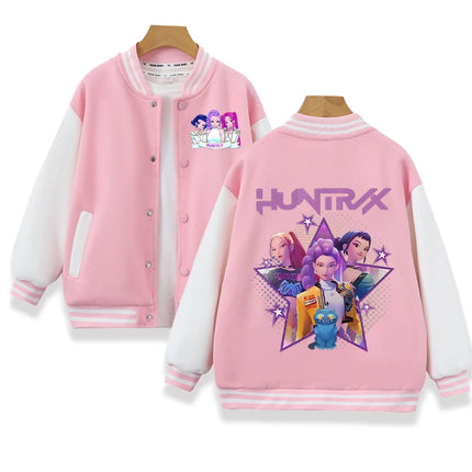 K-pop Demon Hunters Baseball Uniform for Children Anime Cartoon Fashion Jacket Boys Girls Spring Autumn Sweet Coat Kids Clothes