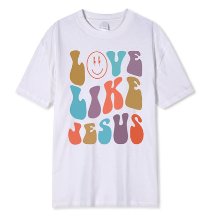 Love Like Jesus Cartoon Colorful Letter Pattern Personality Women T-Shirt Fashion Print T Shirt Casual Unisex Tshirts Clothes T