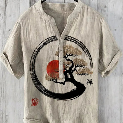 Men's and women's fashion summer casual St. Patrick's Day print Hawaiian linen V-neck shirt men's vacation seaside casual chen