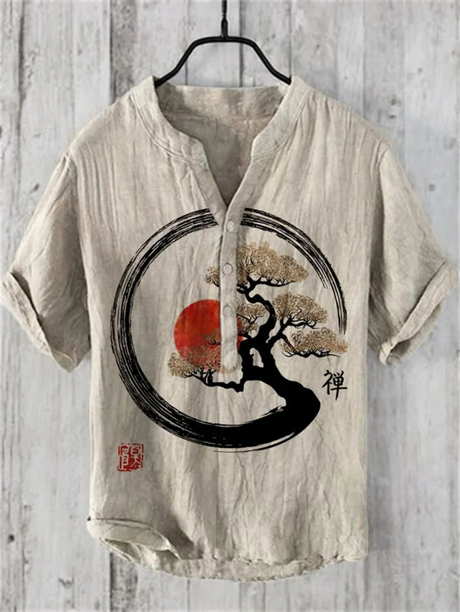 Men's and women's fashion summer casual St. Patrick's Day print Hawaiian linen V-neck shirt men's vacation seaside casual chen