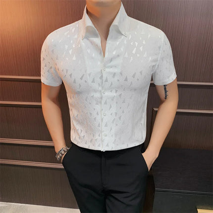 2024 Summer Fashion Printed Shirts High Quality No Ironing Slim Fit Short Sleeve Social Formal Shirt Club Outfits Tuxedo 4XL-M