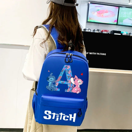 Disney Stitch Waterproof Backpacks for Students Anime Cartoon High-capacity Schoolbag Boys Girls Letter A-Z Printed Backpack