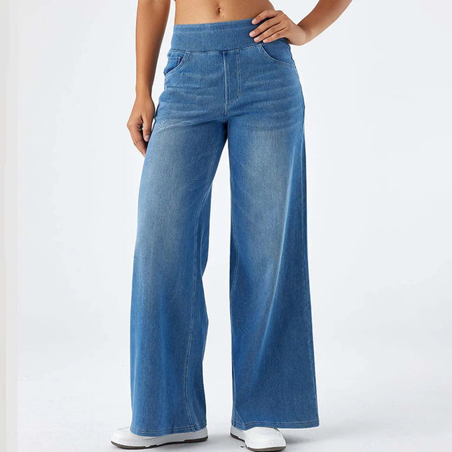 Women Baggy Jeans Streetwear High Waist Wide Leg Denim Pants Retro Elastic Waist Blue Loose Female Trousers